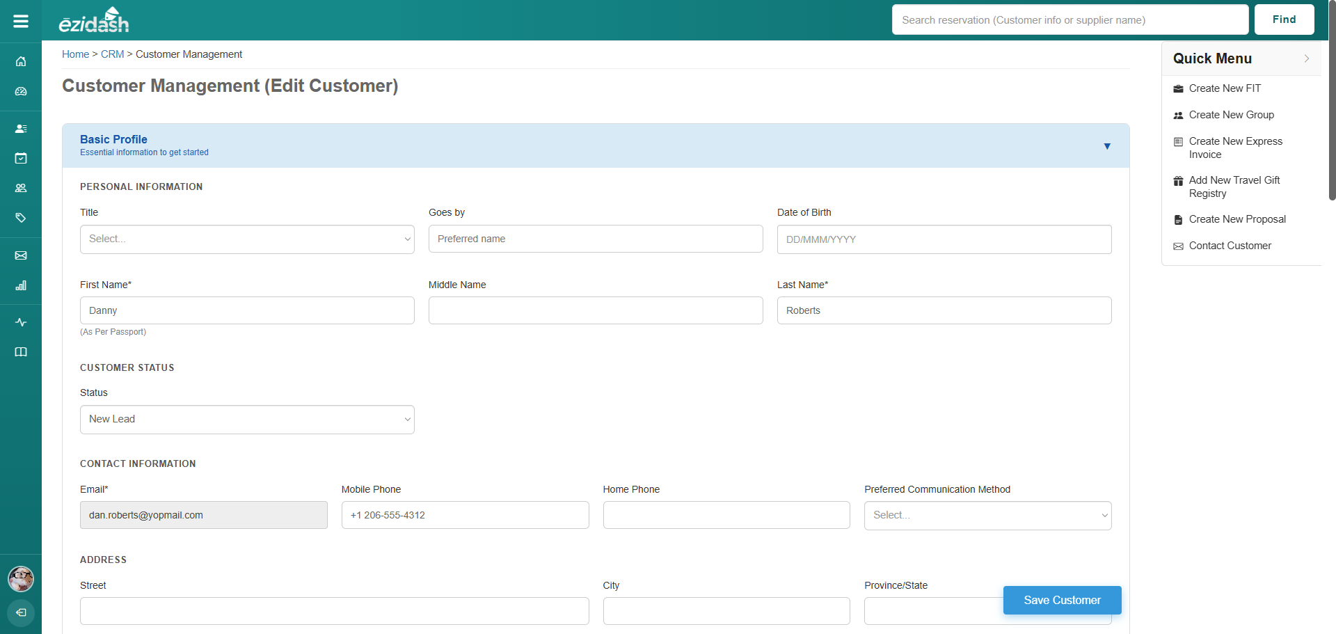 ĒziCRM Dashboard